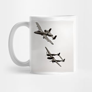 Warthog and Lighting Sepia In Flight Military Aviation Mug